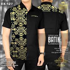 Seragam Batik Kombinasi Polos Hitam Baju Batik Seragam Kemeja Batik Hitam