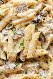 Seared Chicken Strips Are Mixed Through This One Pot Creamy Mushroom Chicken Pasta With Garlic Creamy Mushroom Chicken Chicken Mushroom Pasta Mushroom Chicken