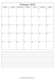You can personalize the calendar before you print it. Printable February Calendar 2020 With Notes Portrait
