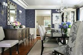 It's the spot in the home that encourages you to celebrate your signature style. Blue Dining Room With Black Dining Table And White Leather Dining Chairs Transitional Dining Room