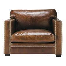 Comparez les prix et faites de bonnes affaires ! Fauteuil En Cuir Marron Dandy Maisons Du Monde