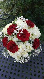 White Hydrangea Burgundy Carnations And Babies Breath Bridal Bouquet Bridal Bouquet Wedding Bouquets Hydrangea Bridal Bouquet