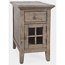 Hidden twin cup holders and interior shelved storage are also a welcome surprise. 1620 22 Jofran Furniture Rustic Shores Grey End Table