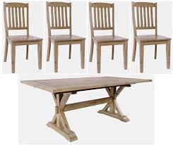 The carlyle crossing collection by jofran provides extra style for any dining room with its solid pine construction and trestle base. Carlyle Crossing 5 Pc Dining Set Pkg J306 Furnitureland