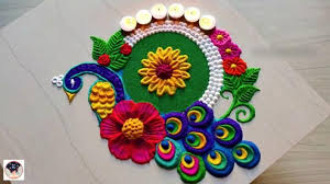Draw A Peacock Rangoli With Lights In A Very Simple Way In 2020 Free Hand Rangoli Design Rangoli Designs Rangoli Designs Latest