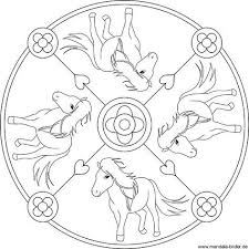 Mandala For Children Four Beautiful Ponies And Small Flowers Pferde Bilder Zum Ausmalen Mandala Zum Ausdrucken Mandala Ausmalen