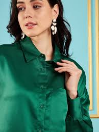 Buy Lyush Women Green Satin Oversized Shirt Online at Best Price