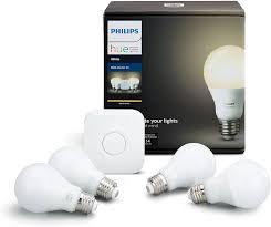 Philips Hue White A19 60w Equivalent Led Smart Bulb Starter Kit 4 A19 White Bulbs And 1 Hub Compatible With Amazon Alexa Apple Homekit And Google Assistant Amazon Com