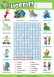 Hobbies Word Search Puzzle Esl Vocabulary Worksheet Teach English To Kids Kids Worksheets Printables Free Time Activities