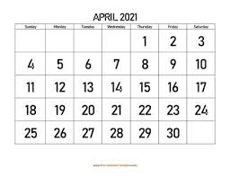 This yearly calendar is available in a horizontal layout. April 2021 Free Calendar Tempplate Free Calendar Template Com