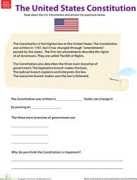 Learn About The U S Constitution Worksheet Education Com Social Studies Worksheets Teaching Social Studies 7th Grade Social Studies