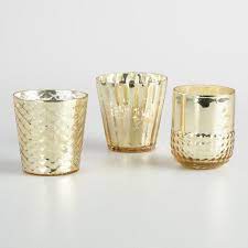 Set of three votive glass candleholder with gold moorish alhambra design. Gold Mercury Glass Votive Candleholders Set Of 3 World Market