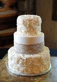Burlap And Rosette Wedding Cake Http Www Deerpearlflowers Com Rustic Country Burlap Wedding Burlap Wedding Cake Country Wedding Cakes Rosette Cake Wedding