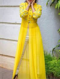 35 Trendy Haldi Outfit Ideas For The Bride Haldi Ceremony Dresses Styling Tips Stylish Dresses Dress Indian Style Kurti Designs Party Wear