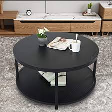 The end table should be complementary to the sofa or chair that it is next to and marry the other accent tables or cabinets in the room. Amazon Com Nsdirect Round Coffee Table 36 Inch Rustic Wooden Surface Top Sturdy Metal Legs Industrial Sofa Table For Living Room Modern Design Home Furniture With Storage Open Shelf Black Home