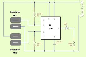 When once touch touch the touch plate , the light is on, again if you touch the light is switched off. One Touch On Off Switch Circuit Theorycircuit