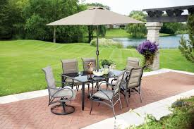 Hampton Bay Valley Stream 8 Piece Patio Dining Set With Umbrella The Home Depot Canada Patio Patio Dining Set Patio Set