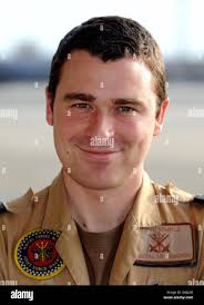 Harrier pilot Flt Lt Brian Semple at RAF Brize Norton, who flew over  Afghanistan when Prince Harry was serving from the ground Stock Photo