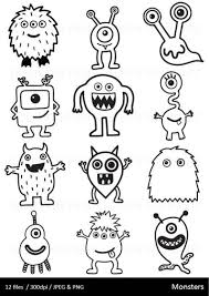 Monsters Clipart Black And White Monster Clip Art Halloween Boys Monster Cute Hand Drawn 3for2 Cute Monsters Monster Party Monster Clipart Easy Doodle Art Doodle Art
