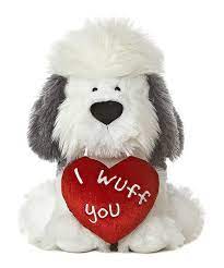 It S Easy To Love This Darling English Sheepdog Plush Toy Toting A Bright Red Heart And Inspirational Mess Animal Valentine Teddy Bear Stuffed Animal Your Dog