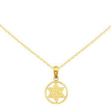 These can either be pointing up or down, depending on religion. 14k Yellow Gold Star Of David In Circle Frame Pendant With 18 Inch Cable Rope Chain
