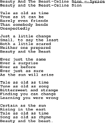 Love Song Lyrics For Beauty And The Beast Celine Dion