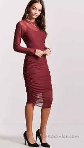 Midi Boy Elbise Modelleri Bordo Transparan Tullu Uzun Kollu Elbise Modelleri Moda Stilleri Ve Midi Elbise