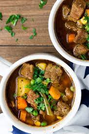 A quick, comforting instant pot soup you can set & forget. Instant Pot Vegetable Beef Soup Delicious Little Bites