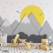 Berge Und Sonne Dreiecke Kinder Kindergarten Etsy In 2020 Nursery Wall Murals Wall Murals Nursery Walls