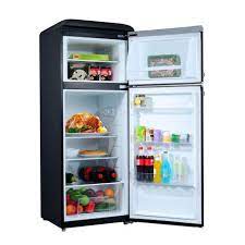 Galanz 7 6 Cu Ft Retro Mini Refrigerator With Dual Door And True Freezer In Black Glr76tbker The Home Depot Retro Refrigerator True Freezer Refrigerator Freezer