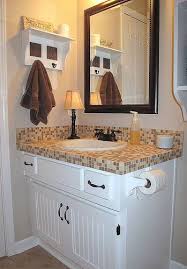 The vanity cabinets and bathtub coping are pale brown mdf. Pin By Sindra Munoz On Home Improvement Bathroom Countertops Bathroom Vanity Remodel Finished Bathrooms