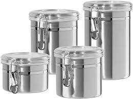Food storage containers, airtight containers set with easy lock lids, leakproof durable food grade kitchen canisters pantry bread box kitchen stainless metal extra large vintage container for storage boxes countertop keeper rustic holder counter with roll top farmhouse. Amazon Com Oggi Corporation Oggi Food Storage Container Set 4 Pc Stainless Steel Home Kitchen