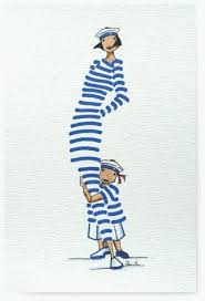 Rue Du Port Broderie A Points Comptes Carte Postale Maman Et Son Garcon Art Painting Watercolor Art Sea Art