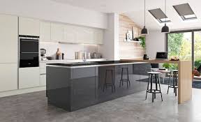 Two Toned High Gloss Acrylic Kitchen Modern Kitchen Island Design Kitchen Cabinet Trends Modern Kitchen