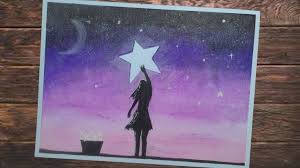 Cara melukis sunset dan cahaya bulan dengan cat air | website memberikan informasi yang berhubungan dengan seni. Wanita Meraih Bintang Pemandangan Malam Cara Menggambar Dengan Crayon Oi Cara Menggambar Lukisan Gambar