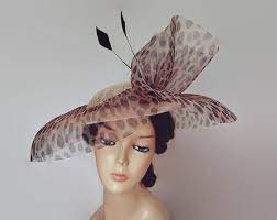 Leopard Hat Leopard Fascinator Veil Hat Beige Leopard Derby Hat Race Day Hats Cream And Black Fascinator Ladies Sun Race Day Hats Black Fascinator Veiled Hats