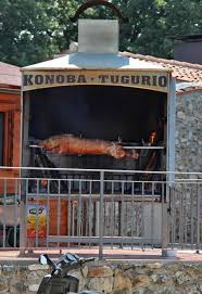 Near Rovinj Croatia Suckling Spit Roast Pig Bbq Pig Bbq Rotisserie Spit Roast
