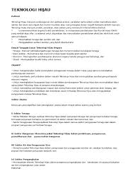 .hijau10.3 contoh produk teknologi hijau10.1 konsep teknologi hijau 10.4 kepentingan teknologi hijau10.5 amalan berkonsepkan teknologi hijau10.1 konsep teknologi hijauteknologi hijau merujuk kepada projek geografi : Teknologi Hijau Docx