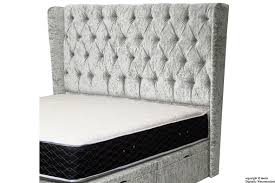 Head board height 11 cm foot board height 60 cm length 7 cm. Elizabeth Winged Buttoned Crushed Velvet Silver Headboard Headboards Decur Decur Co Uk