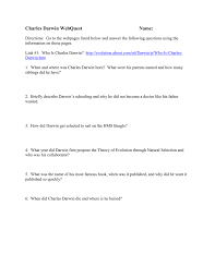 Answer the following worksheet based on the above video. Darwin Webquest