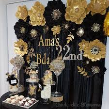 Black And Gold Backdrop Party City 22nd Birthday Ideas Black And Gold Paper Flowers Backdrops Gold Birthday Party Gold Birthday Party Decorations Birthday Party Decorations