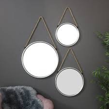 Saber silver 32 1/4 x 32 1/4 metal framed wall mirror. Set Of 3 Round Silver Wall Mounted Mirrors