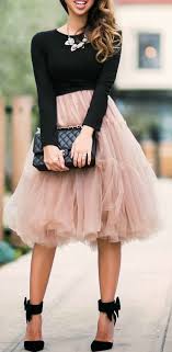 Love This Blush Color And Black Sweater Paired Together Blush Tulle Skirt Fashion Wedding Guest Outfit Summer