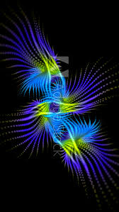 Perfect screen background display for desktop, iphone, pc, laptop, computer, android phone, smartphone, imac, macbook, tablet, mobile device. A Blue Green Yellow Fractal Form On Black Background Background Fractals Fractal Design