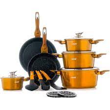 Too much can cause silverware to rust. Buy Dms 15 Piece Induction Cookware Cooking Set Pots Pan Set Frying Pan Soup Pot With Glass Lid 3 Kitchen Utensils 2 Pot Coasters Aluminium Marbel Coating Dishwasher Safe Gold Color Online In