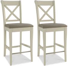 Bentley Designs Hampstead Soft Grey Bar Stool X Back Pair Barstool Stool Grey Assembled Leather Wood Dime Oak Bar Stools Pub Table Sets Bar Furniture