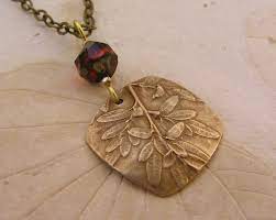 Bronze Pendant Leaf Imprint Metal Clay Jewelry Precious Metal Clay Jewelry Precious Metal Clay