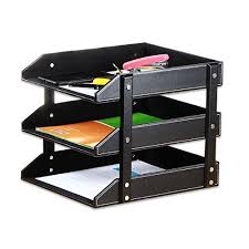Desk Organizer Office File Document Tray 3 Tiers Slots Stackable Case Rack Desk File Document Organ Leather Desk Organizer Desktop Storage Office Desk Supplies