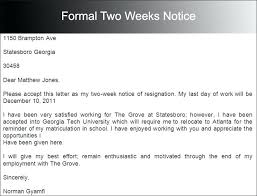 Formal Two Weeks Notice Sample Download 2 Letter Resignation With ...