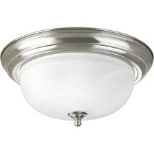Guaranteed low prices on modern lighting, fans, furniture and decor the hudson valley lighting blackwell flush mount unites a prismatic diffuser composed of fresnel glass like those first used in french lighthouse lenses nearly 100 years ago. Progress Lighting 13 25 In 2 Light Brushed Nickel Flush Mount With Alabaster Glass P3925 09 The Home Depot